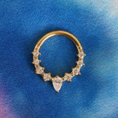 Damla Zirkon Işıltılı Kilitli Gold Çelik 8 mm Halka Piercing, Daith-Helix-Kıkırdak-Septum-Auricle