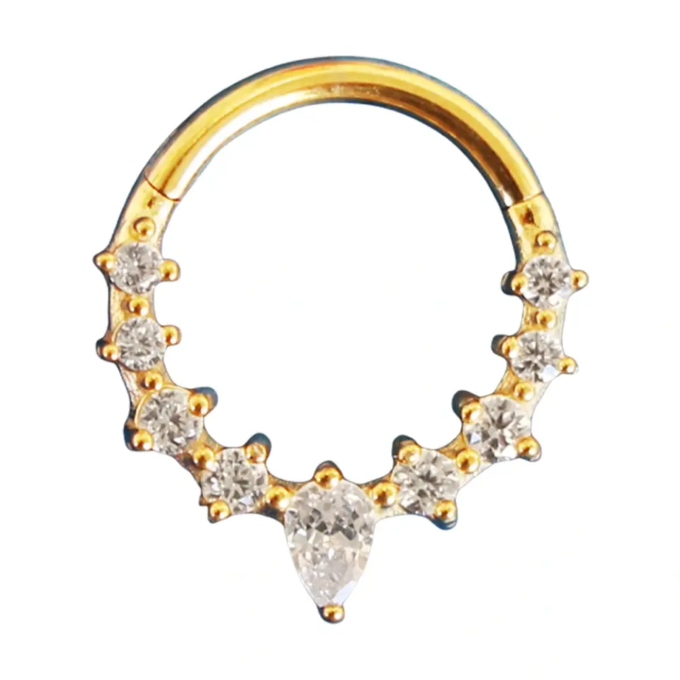 Altın renkli menteşeli clicker Dewdrop tasarımı 316L cerrahi çelik halka septum kıkırdak piercing