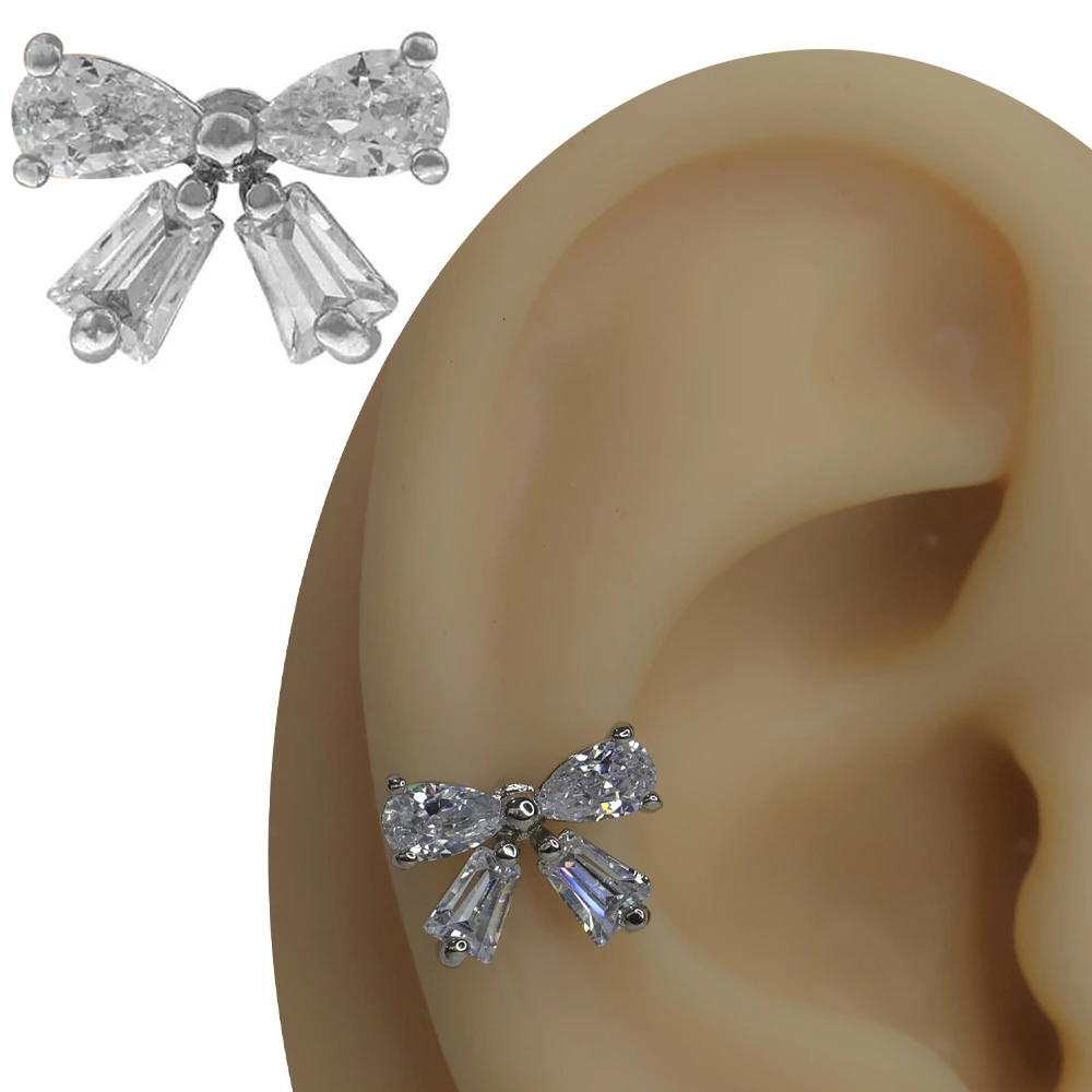 Masal Fiyonku model tragus helix kıkırdak piercing tüm renk seçenekleri ve taş detaylı ürün görünümü