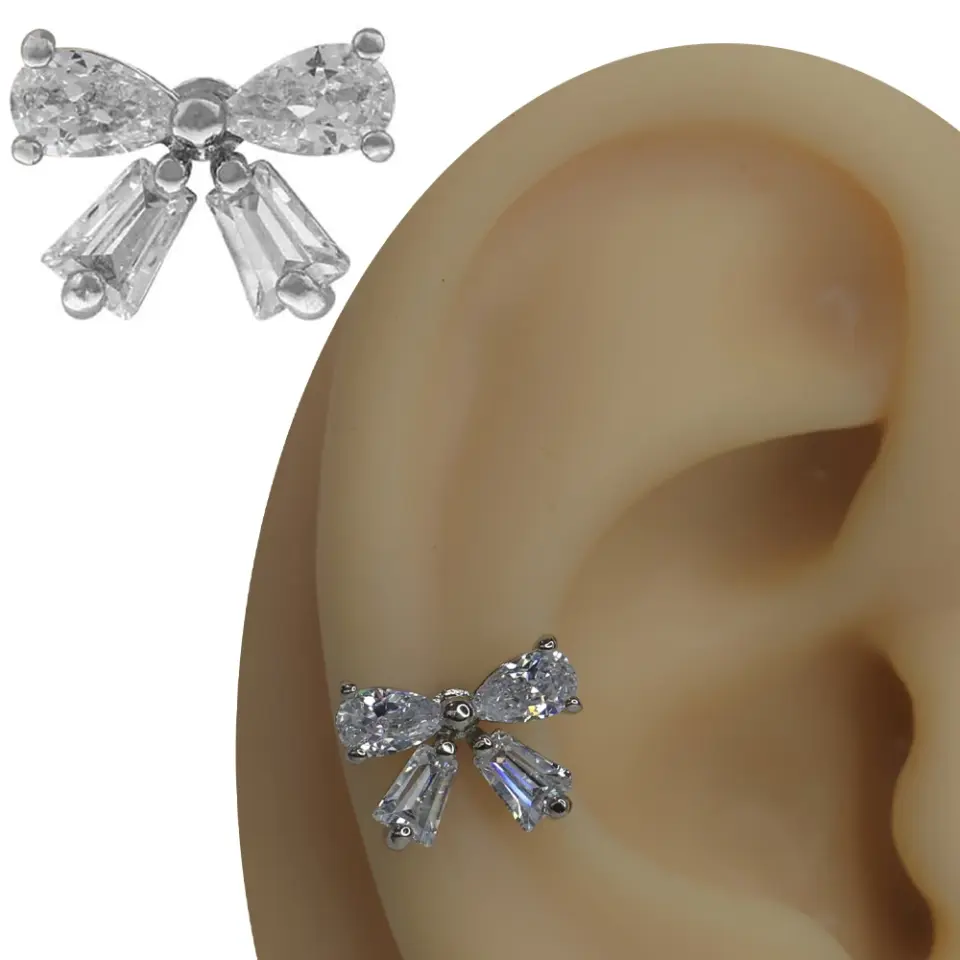 Masal Fiyonku model tragus helix kıkırdak piercing tüm renk seçenekleri ve taş detaylı ürün görünümü