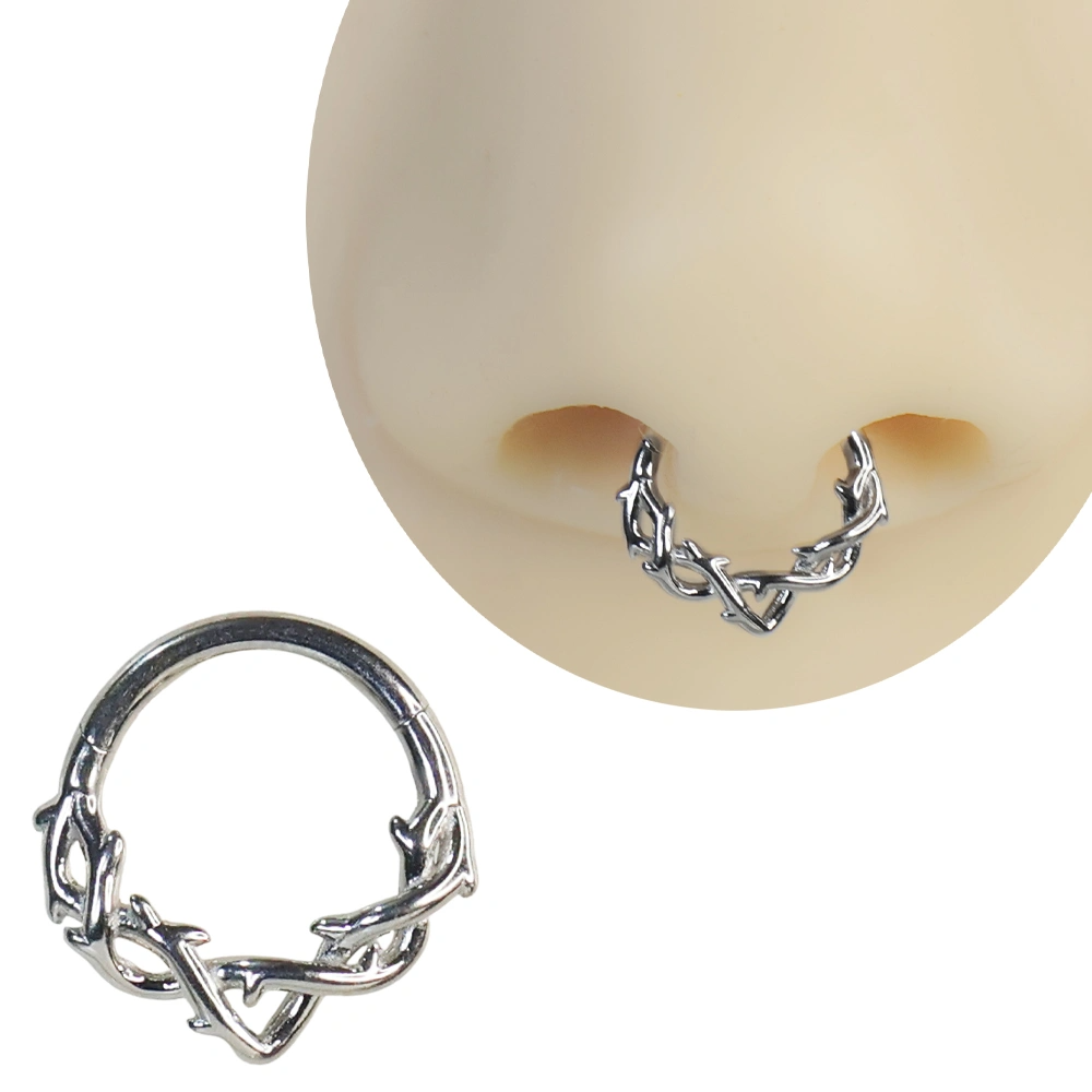 Gümüş renkli menteşeli clicker Thorn tasarımı 316L cerrahi çelik halka septum kıkırdak piercing