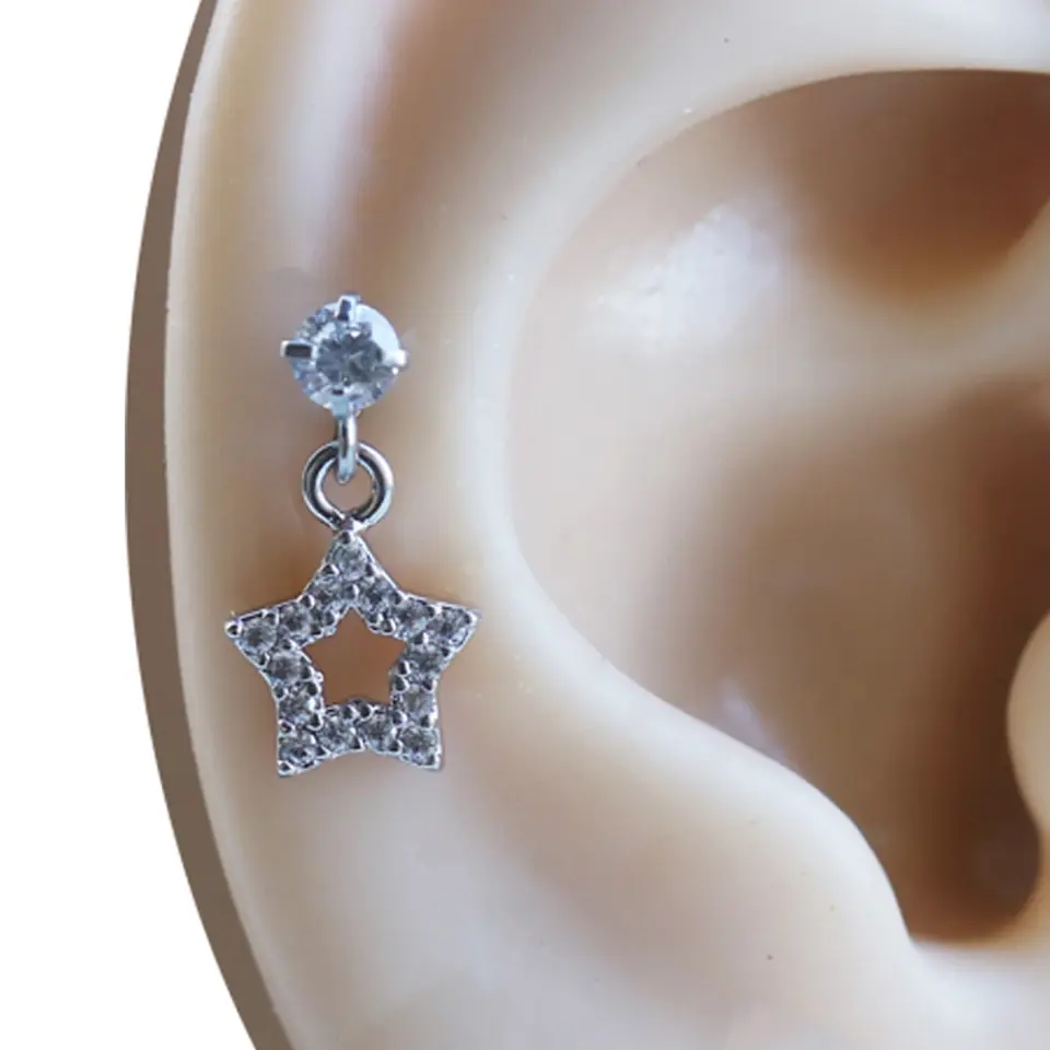 Yıldız Çerçeve model tragus helix kıkırdak piercing tüm renk ve kaplama seçenekleri