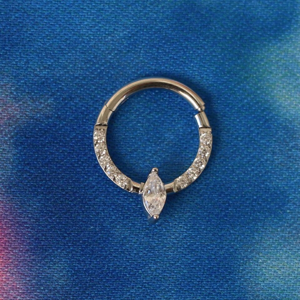 Markiz Zirkon Kilitli Çelik 8 mm Halka Piercing, Daith-Helix-Kıkırdak-Septum-Auricle