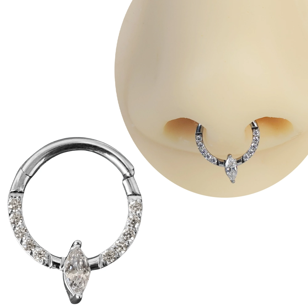 Gümüş renkli menteşeli clicker Marquise Royale tasarımı 316L cerrahi çelik halka septum kıkırdak piercing