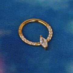 Markiz Zirkon Kilitli Gold Çelik 8 mm Halka Piercing, Daith-Helix-Kıkırdak-Septum-Auricle