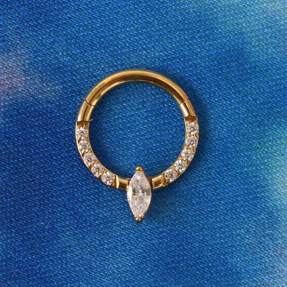 Markiz Zirkon Kilitli Gold Çelik 8 mm Halka Piercing, Daith-Helix-Kıkırdak-Septum-Auricle