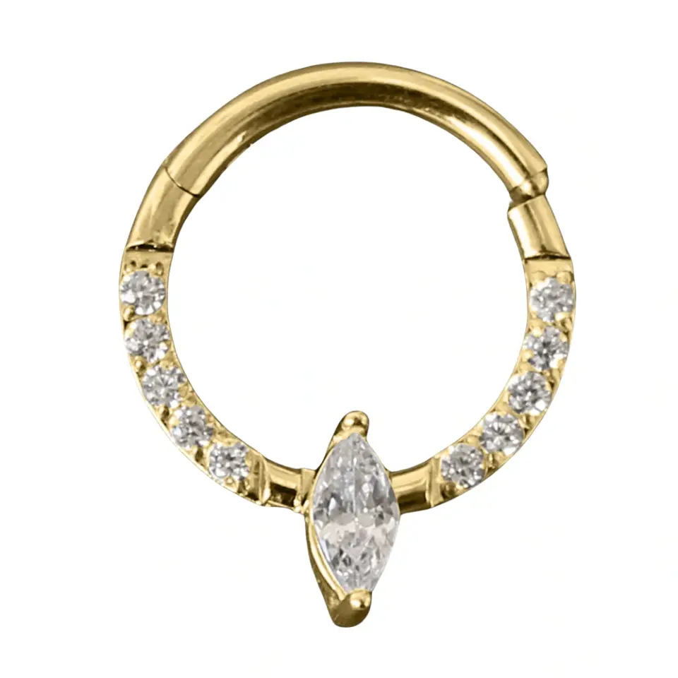 Altın renkli menteşeli clicker Marquise Royale tasarımı 316L cerrahi çelik halka septum kıkırdak piercing