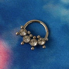 Zirkon Detaylı Geometrik Tasarım Kilitli Çelik 8 mm Halka Piercing, Daith-Helix-Kıkırdak-Septum-Auricle