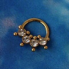 Zirkon Detaylı Geometrik Tasarım Kilitli Gold Çelik 8 mm Halka Piercing, Daith-Helix-Kıkırdak-Septum-Auricle