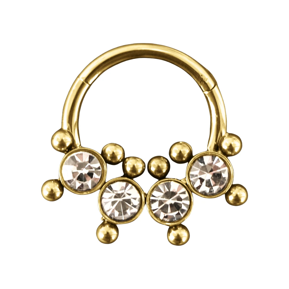 Altın renkli menteşeli clicker Dotty Diamond tasarımı 316L cerrahi çelik halka septum kıkırdak piercing