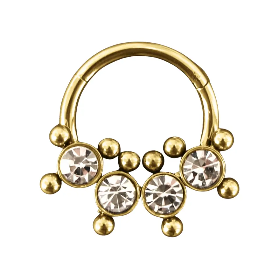 Altın renkli menteşeli clicker Dotty Diamond tasarımı 316L cerrahi çelik halka septum kıkırdak piercing