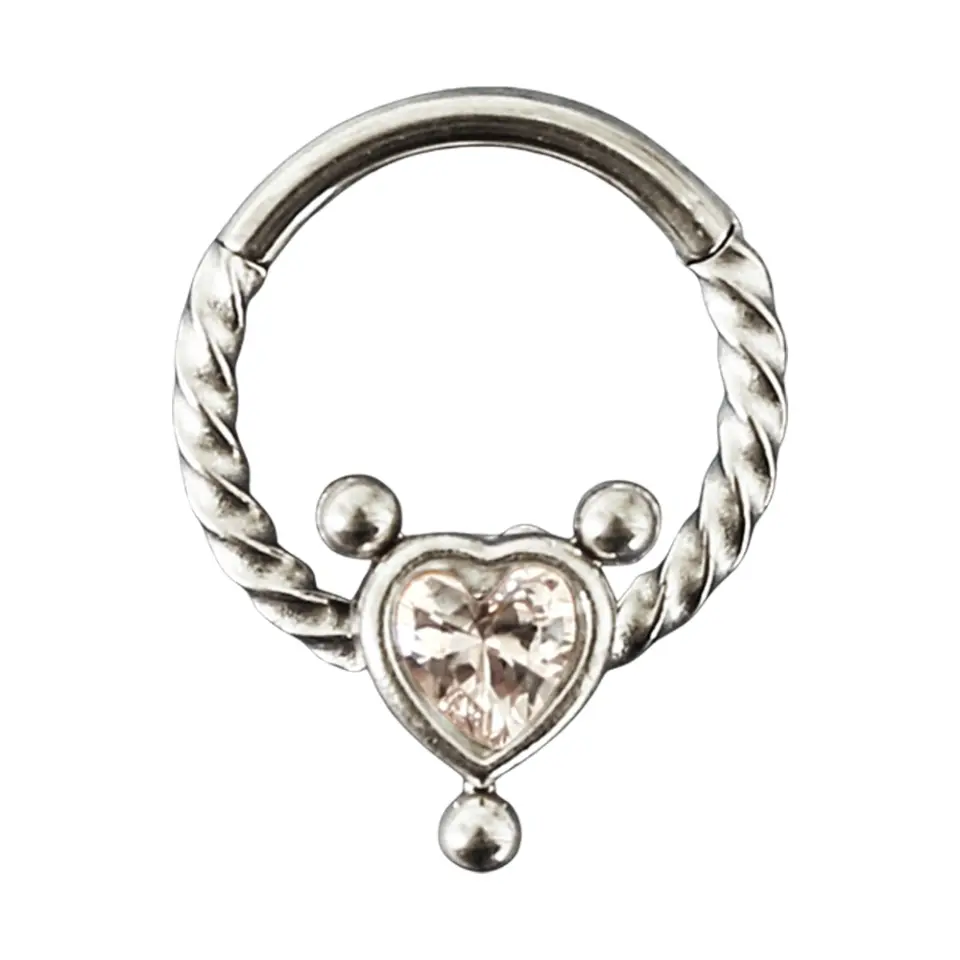 Gümüş renkli menteşeli clicker Amour Hoop tasarımı 316L cerrahi çelik halka septum kıkırdak piercing