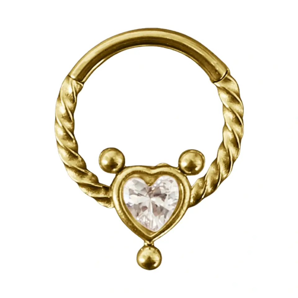 Altın renkli menteşeli clicker Amour Hoop tasarımı 316L cerrahi çelik halka septum kıkırdak piercing