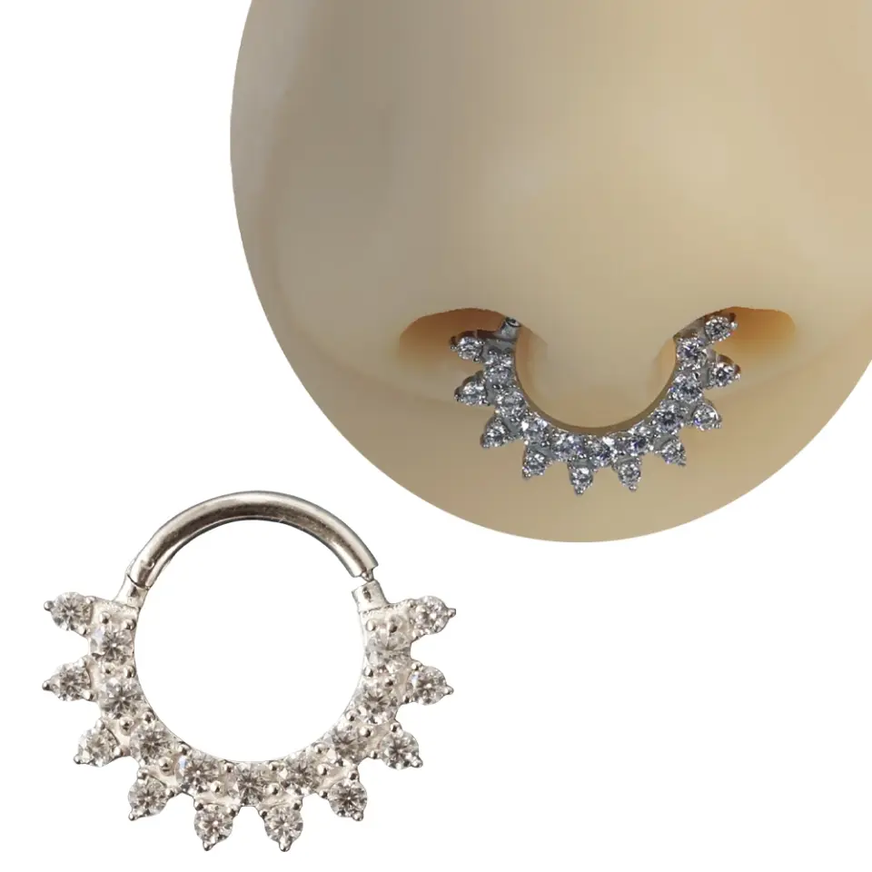 Gümüş renkli menteşeli clicker Empress tasarımı 316L cerrahi çelik halka septum kıkırdak piercing