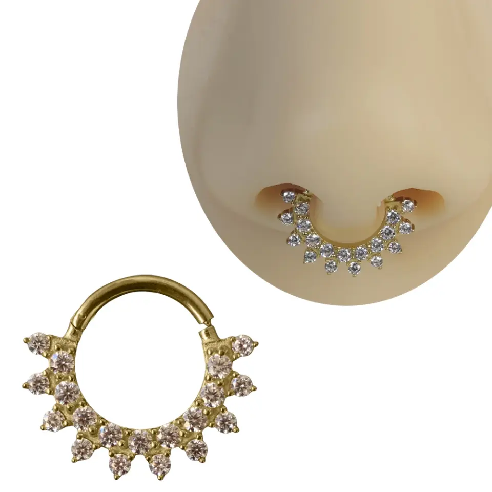 Septum ve daith bölgesinde sergilenen gold kararmayan halka septum kıkırdak piercing