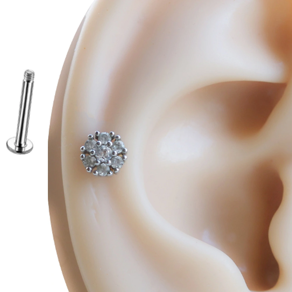 Işıltı Çiçeği Gümüş Rengi Tragus Helix Kıkırdak Piercing