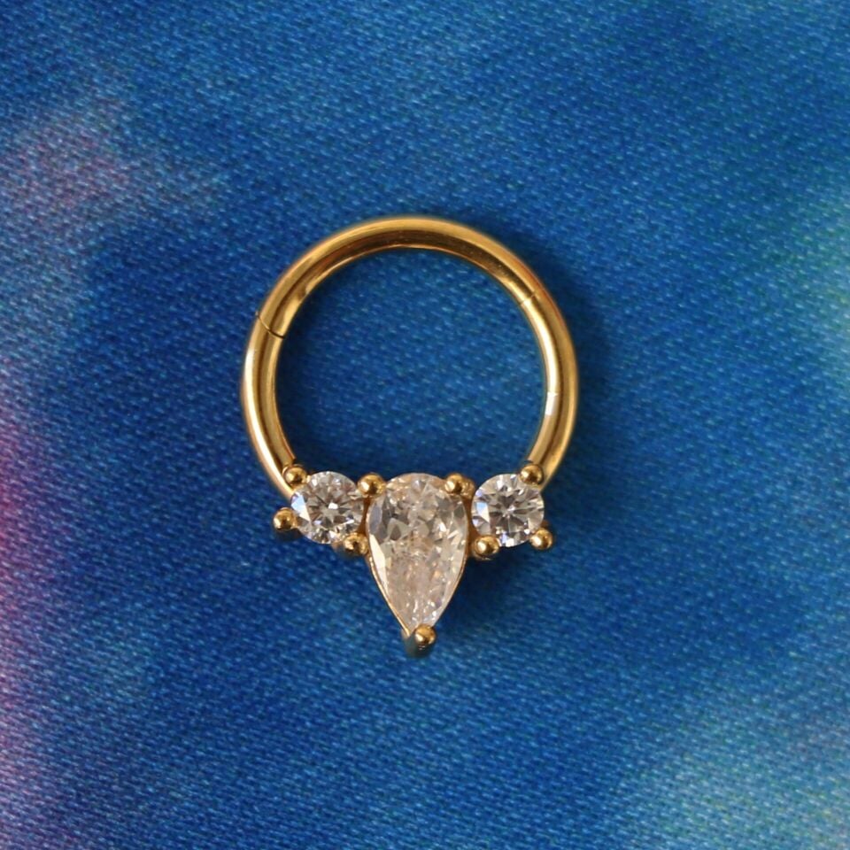 Tiara Drop Altın Renk Menteşeli Clicker 316L Cerrahi Çelik Halka Septum Kıkırdak Piercing