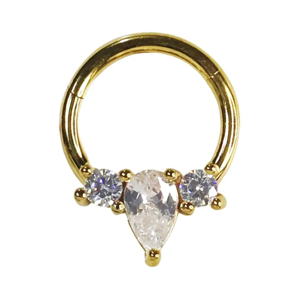 Altın renkli menteşeli clicker Tiara Drop tasarımı 316L cerrahi çelik halka septum kıkırdak piercing