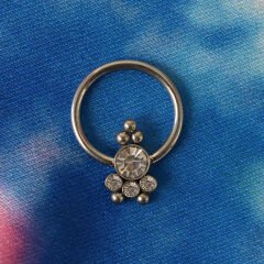 Dört Taş Beş Top Çelik Halka Piercing, Helix-Daith-Auricle-Kıkırdak-Septum