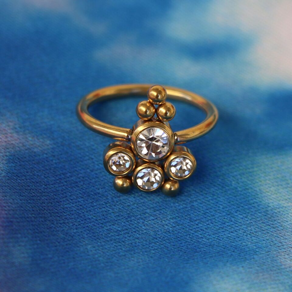 Dört Taş Beş Top Gold Çelik Halka Piercing, Helix-Daith-Auricle-Kıkırdak-Septum