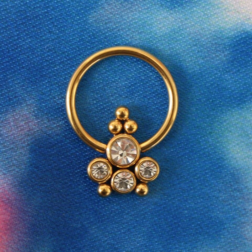 Dört Taş Beş Top Gold Çelik Halka Piercing, Helix-Daith-Auricle-Kıkırdak-Septum