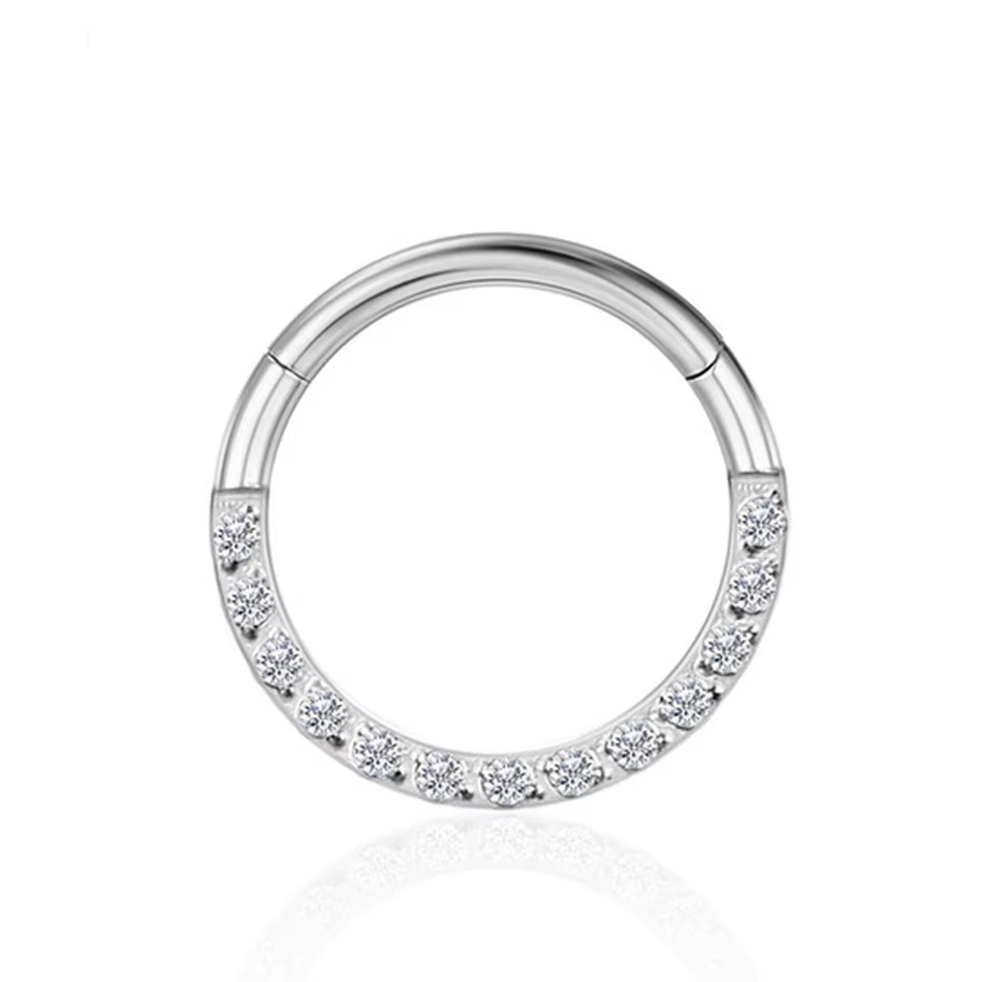 Sıralı Zirkon Taşlı Kilitli Çelik 8 mm Halka Piercing, Daith-Helix-Kıkırdak-Septum-Auricle
