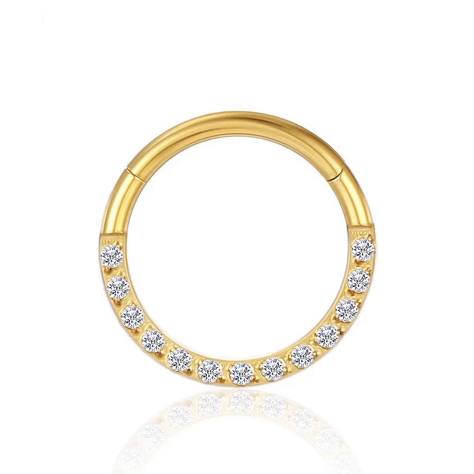 Sıralı Zirkon Taşlı Kilitli Gold Çelik 8 mm Halka Piercing, Daith-Helix-Kıkırdak-Septum-Auricle