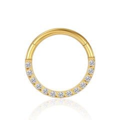 Sıralı Zirkon Taşlı Kilitli Gold Çelik 8 mm Halka Piercing, Daith-Helix-Kıkırdak-Septum-Auricle