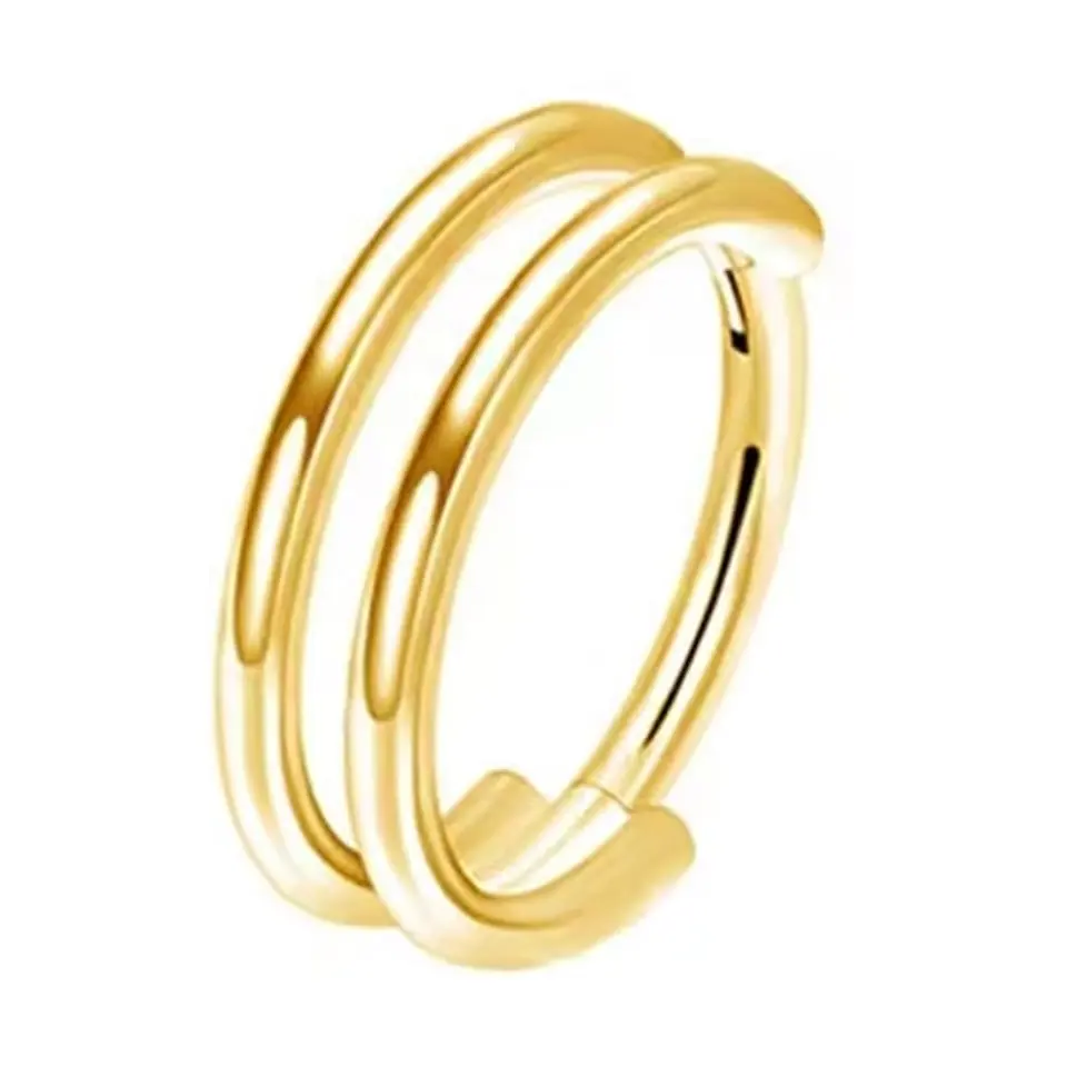 Sarı renkli menteşeli clicker ikili görünümlü 316L cerrahi çelik halka septum kıkırdak piercing