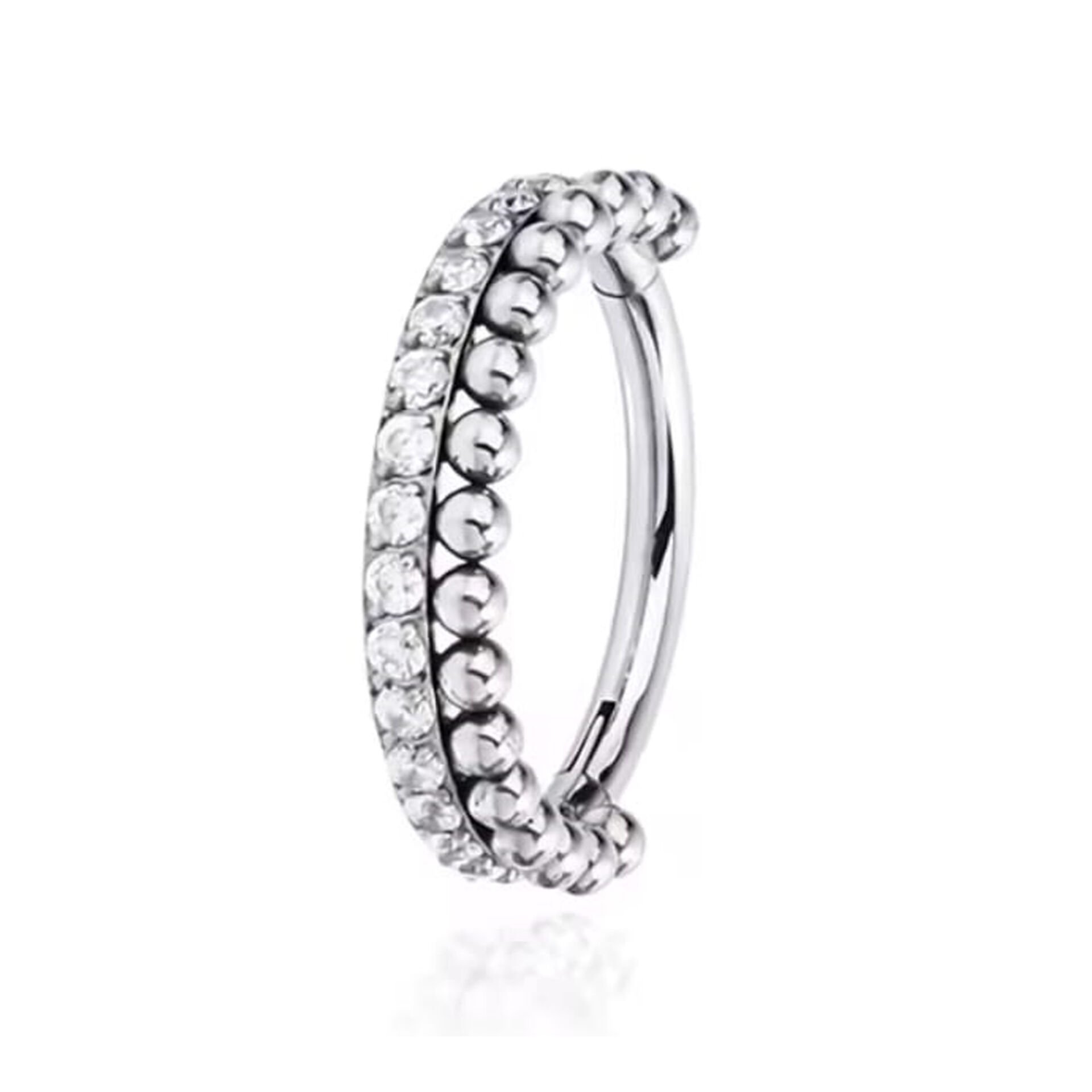 Sıra Taş Top Detaylı Kilitli Çelik 6 mm Halka Piercing, Helix-Nostril-Kıkırdak-Auricle-Rook