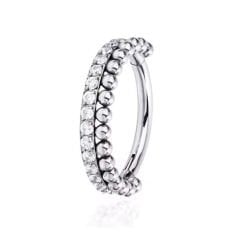 Sıra Taş Top Detaylı Kilitli Çelik 6 mm Halka Piercing, Helix-Nostril-Kıkırdak-Auricle-Rook