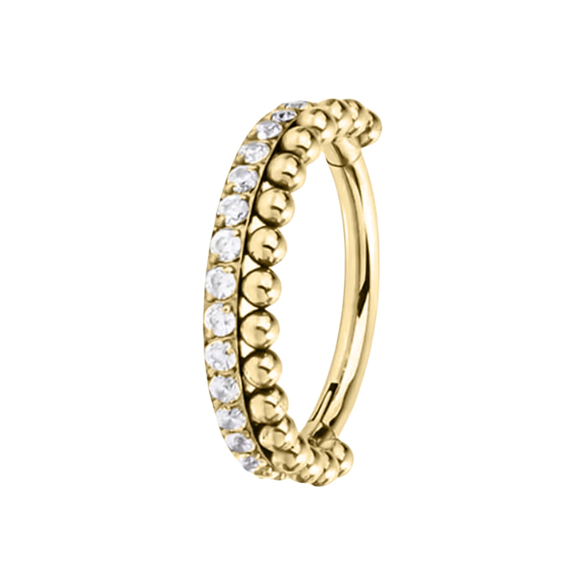 Golden Beads - Altın Boncuklar Menteşeli Clicker 316L Cerrahi Çelik Halka Septum Kıkırdak Piercing