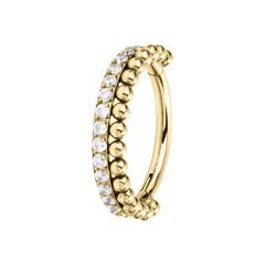 Sıra Taş Top Detaylı Kilitli Gold Çelik 6 mm Halka Piercing, Helix-Nostril-Kıkırdak-Auricle-Rook