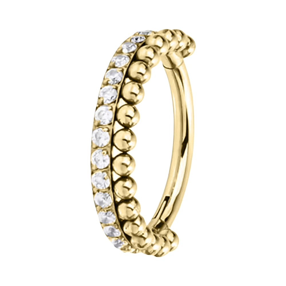 Septum ve daith bölgesinde sergilenen sarı kararmayan halka septum kıkırdak piercing