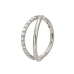 Çift Sıra Zirkon Kilitli Çelik 6 mm Halka Piercing, Helix-Nostril-Kıkırdak-Auricle-Rook