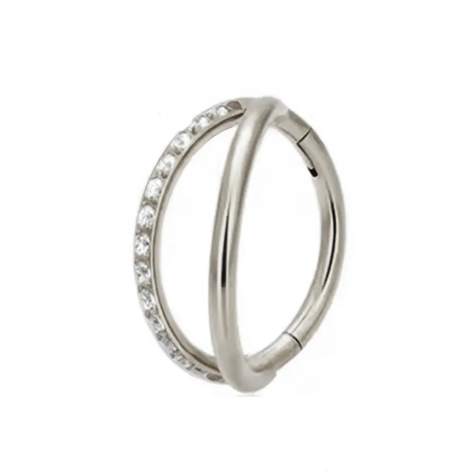 Gümüş renkli menteşeli clicker Moonline tasarımı 316L cerrahi çelik halka septum kıkırdak piercing