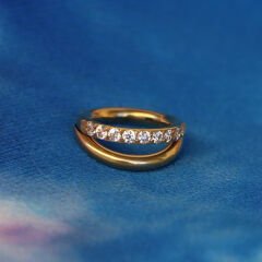 Çift Sıra Zirkon Kilitli Gold Çelik 6 mm Halka Piercing, Helix-Nostril-Kıkırdak-Auricle-Rook
