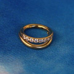 Çift Sıra Zirkon Kilitli Gold Çelik 6 mm Halka Piercing, Helix-Nostril-Kıkırdak-Auricle-Rook