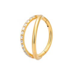 Çift Sıra Zirkon Kilitli Gold Çelik 6 mm Halka Piercing, Helix-Nostril-Kıkırdak-Auricle-Rook