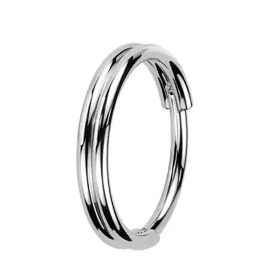 Gümüş renkli menteşeli clicker Twin Halo tasarımı 316L cerrahi çelik halka septum kıkırdak piercing