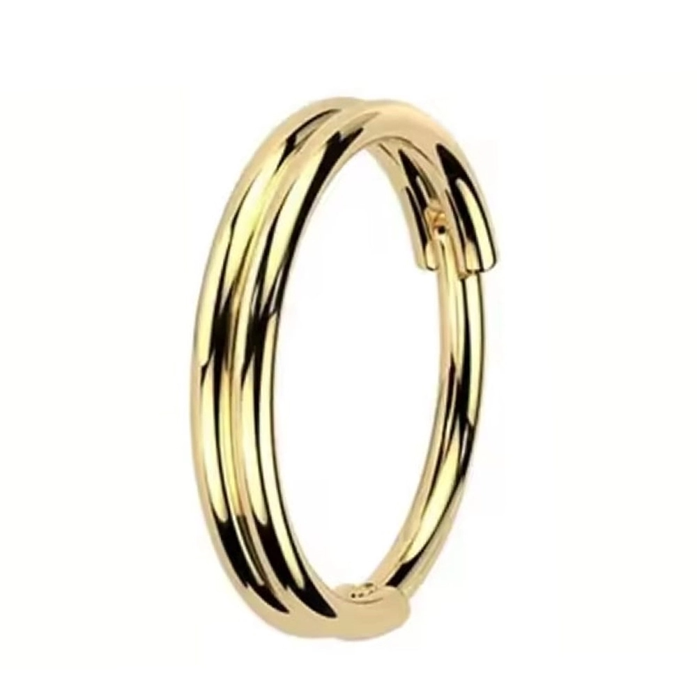 Altın renkli menteşeli clicker Twin Halo tasarımı 316L cerrahi çelik halka septum kıkırdak piercing