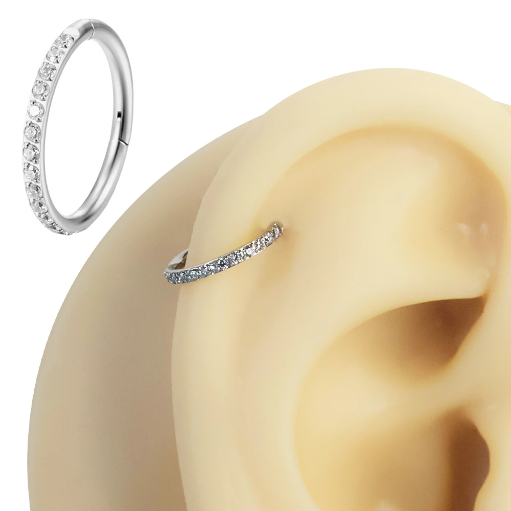 Gümüş renkli menteşeli clicker Pure Glow tasarımı 316L cerrahi çelik halka septum kıkırdak piercing