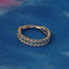 Çift Su Taşı  Zirkon Kilitli Çelik 8 mm Halka Piercing, Tragus-Nostril-Helix-Septum-Daith-Auricle