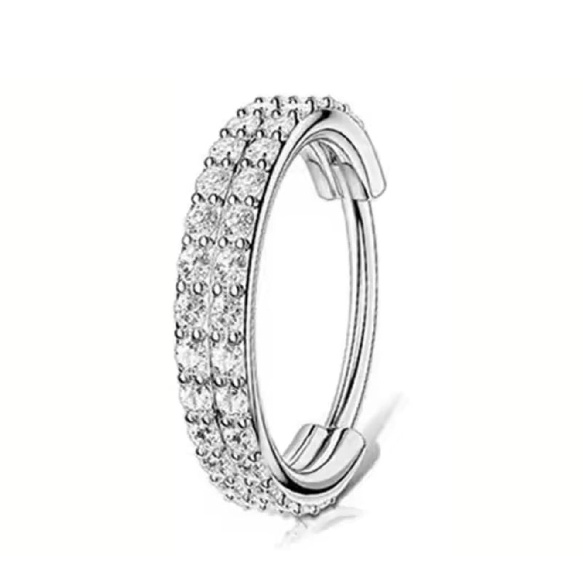 Çift Su Taşı  Zirkon Kilitli Çelik 8 mm Halka Piercing, Tragus-Nostril-Helix-Septum-Daith-Auricle