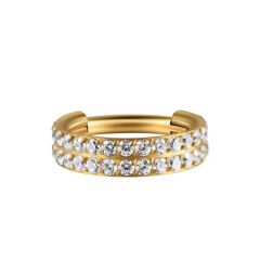 Çift Su Taşı  Zirkon Kilitli Gold Çelik 8 mm Halka Piercing, Tragus-Nostril-Helix-Septum-Daith-Auricle