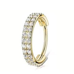 Çift Su Taşı  Zirkon Kilitli Gold Çelik 8 mm Halka Piercing, Tragus-Nostril-Helix-Septum-Daith-Auricle