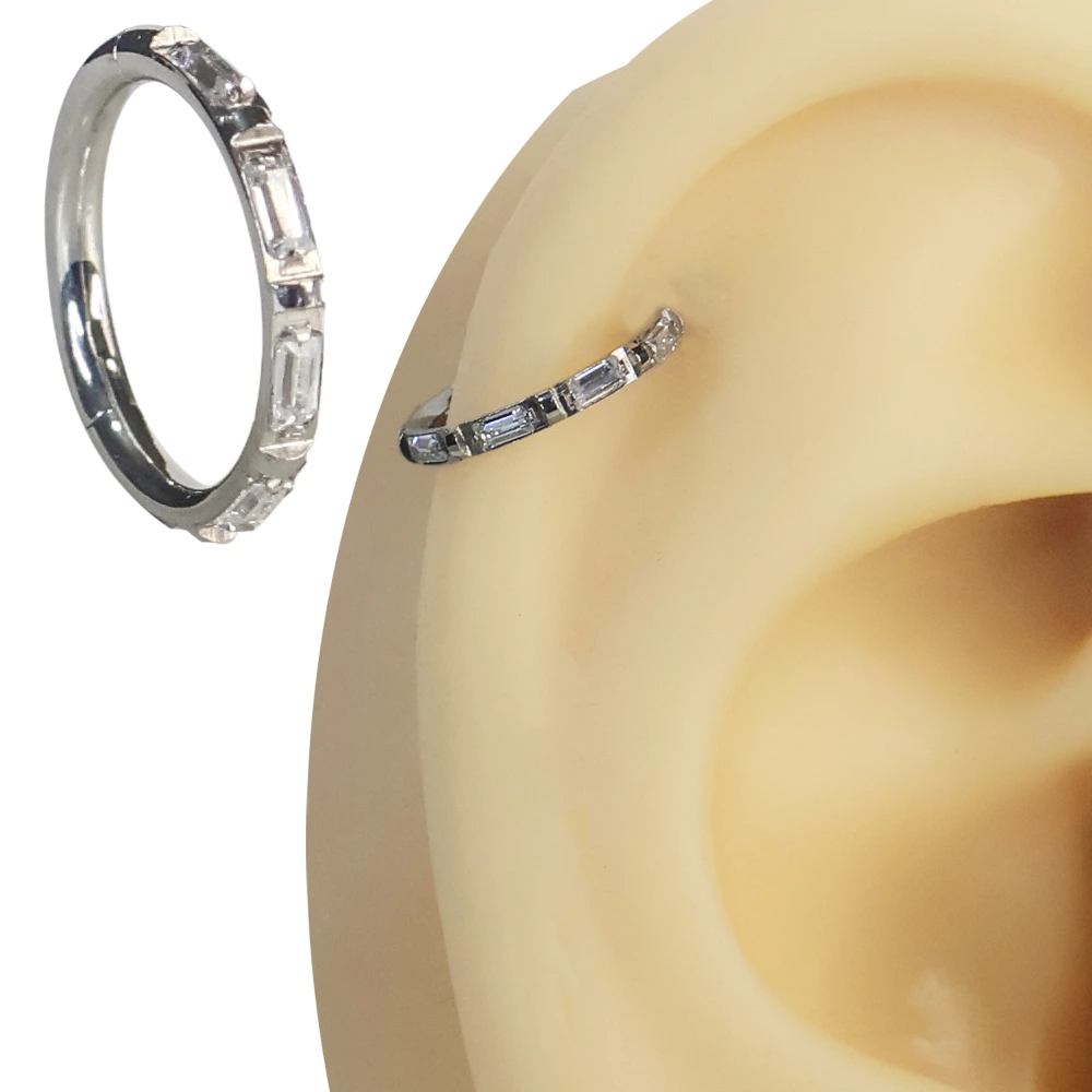 Gümüş renkli menteşeli clicker Baguette Luxe figürlü 316L cerrahi çelik halka septum kıkırdak piercing