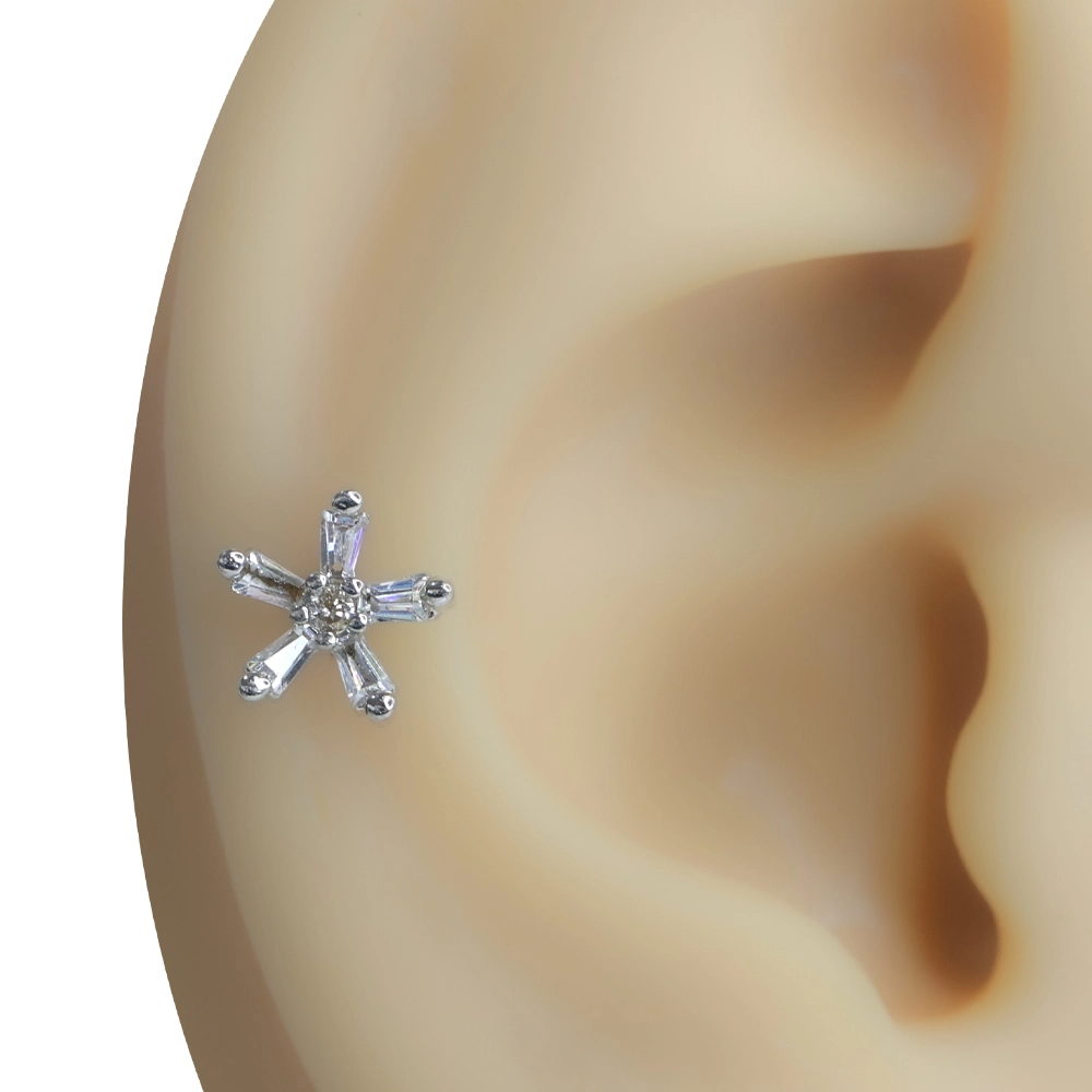 Buz Işıltısı Gümüş Renk Zirkon Taşlı Tragus Helix Kıkırdak Piercing