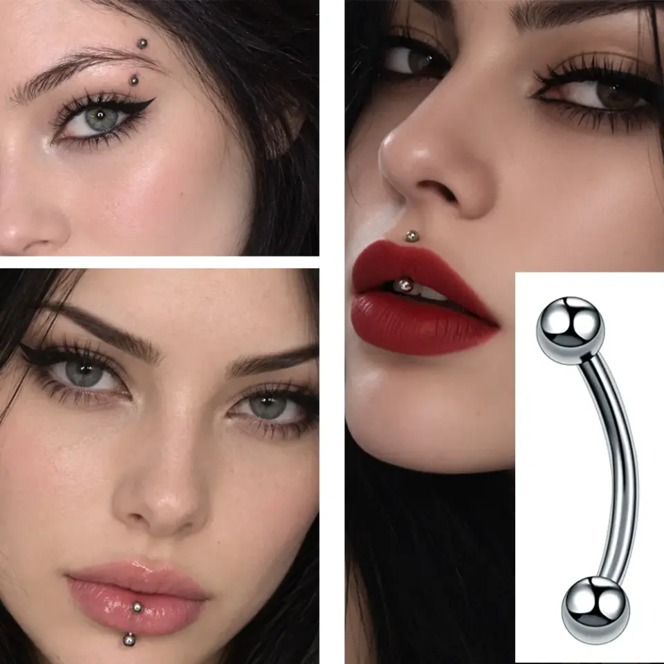 Gümüş Renkli 316L Cerrahi Çelik Toplu Kaş - Rook Piercingin kaşta görünümü