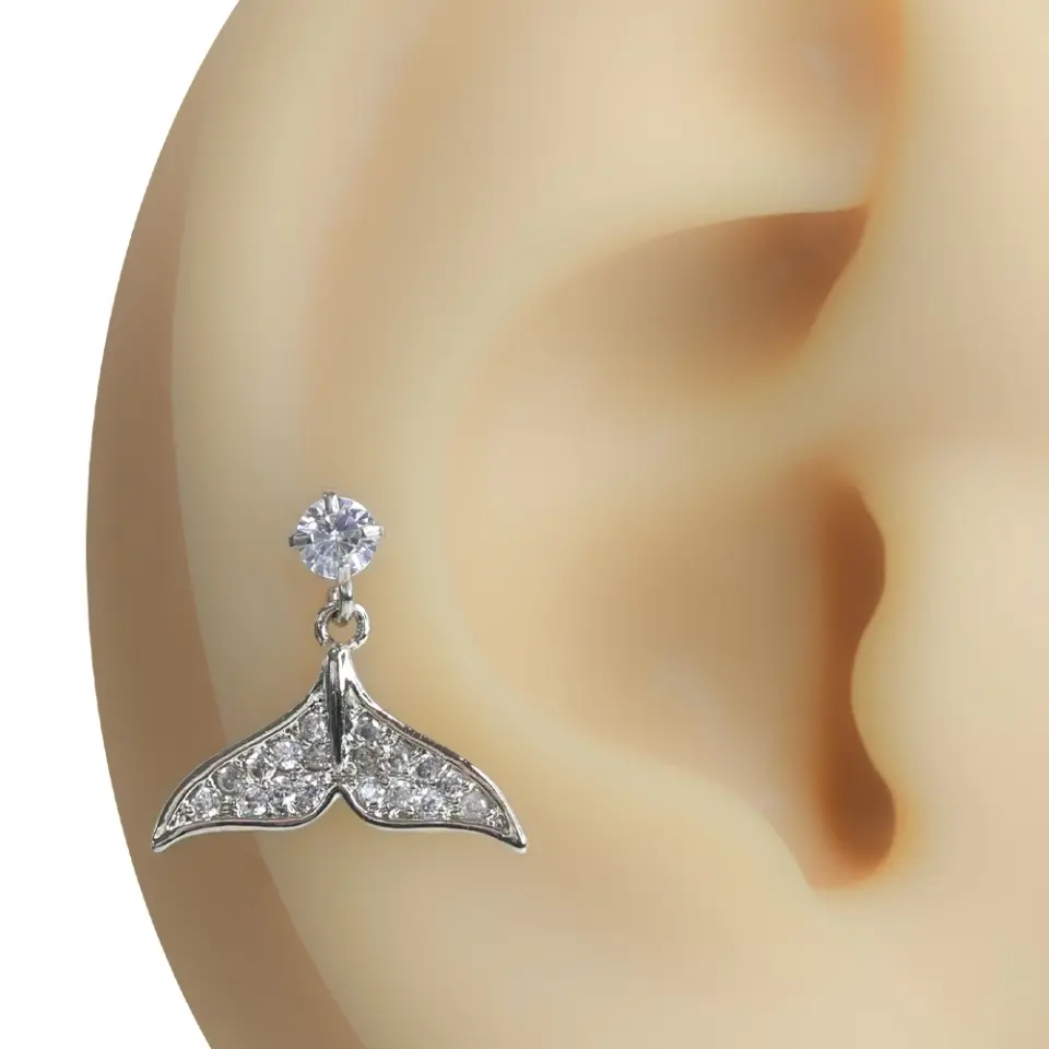 Okyanus Tılsımı Gümüş Renk Zirkon Taşlı Tragus Helix Kıkırdak Piercing